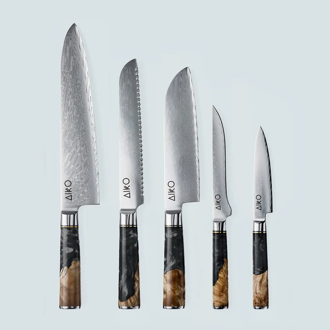 Aiko Black Damascus Steel Knife with Coloured Black Resin Handle - Image 10
