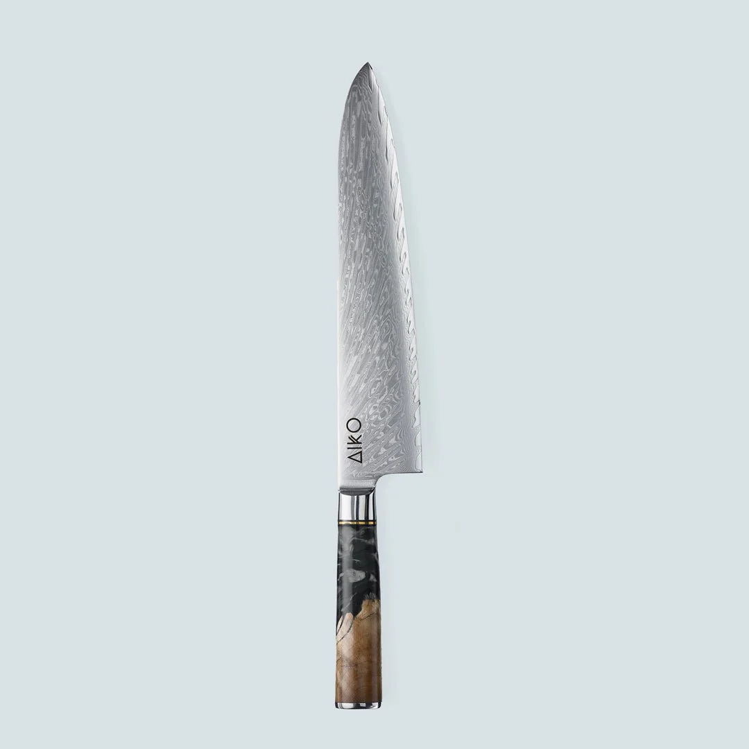 Aiko Black Damascus Steel Knife with Coloured Black Resin Handle - Image 12
