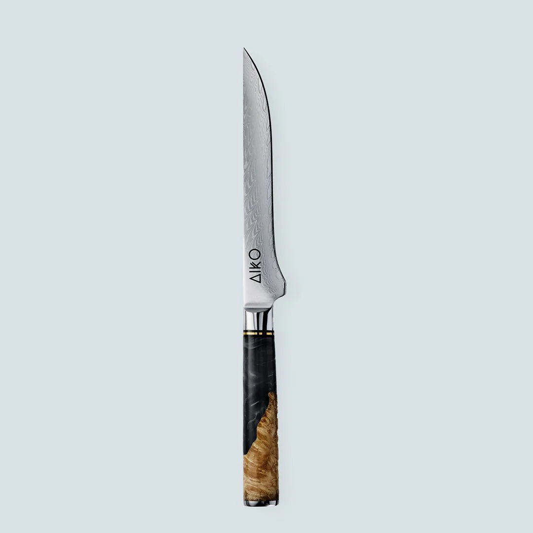 Aiko Black Damascus Steel Knife with Coloured Black Resin Handle - Image 14