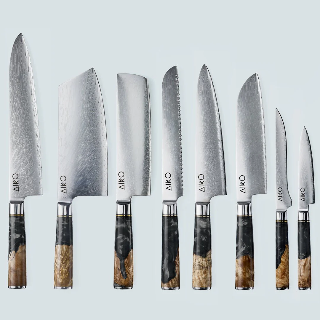 Aiko Black Damascus Steel Knife with Coloured Black Resin Handle - Image 18