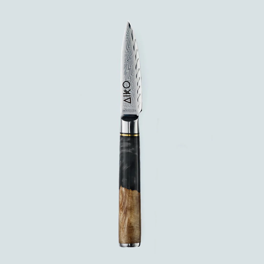 Aiko Black Damascus Steel Knife with Coloured Black Resin Handle - Image 19