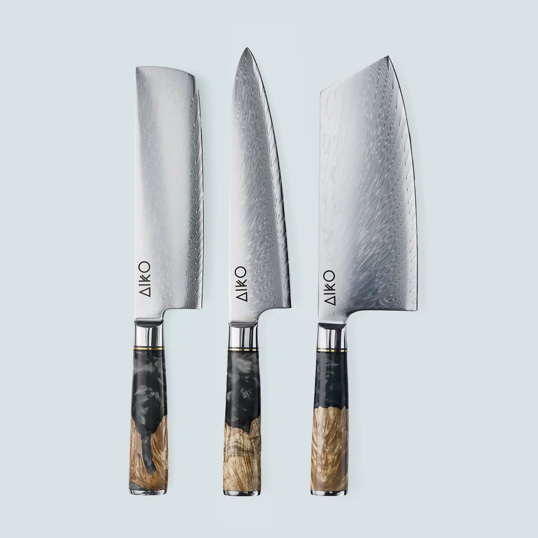 Aiko Black Damascus Steel Knife with Coloured Black Resin Handle - Image 21