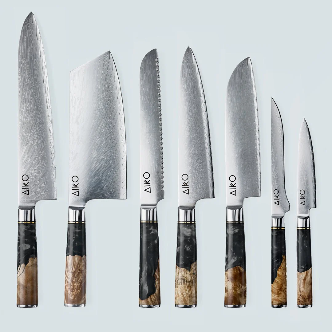 Aiko Black Damascus Steel Knife with Coloured Black Resin Handle - Image 6