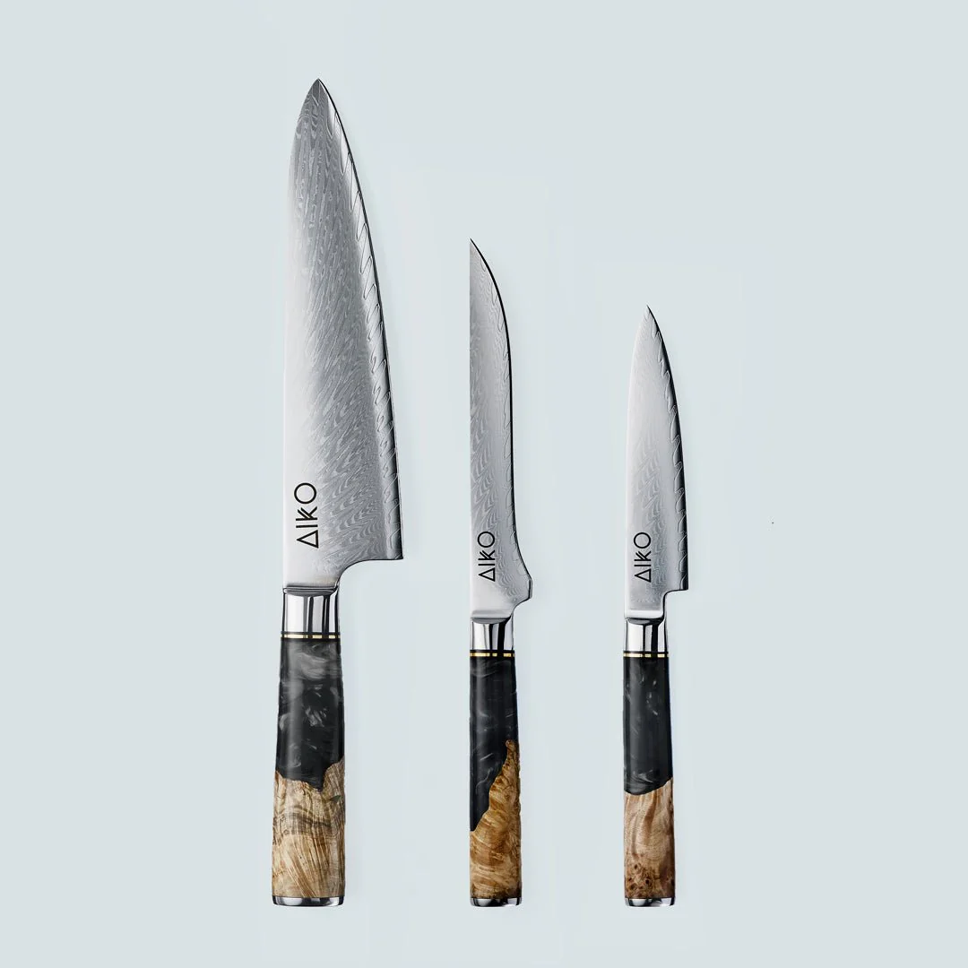 Aiko Black Damascus Steel Knife with Coloured Black Resin Handle - Image 7