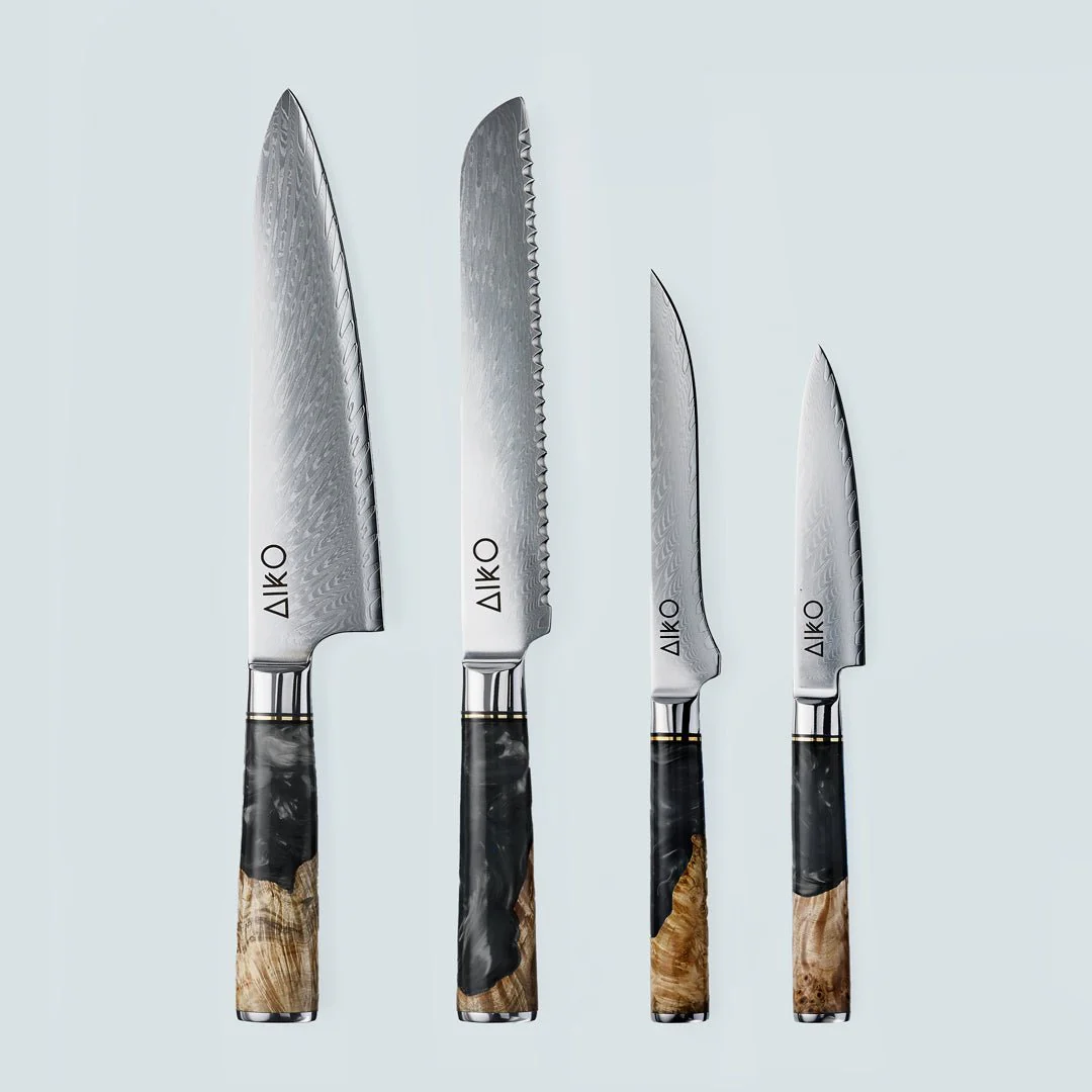 Aiko Black Damascus Steel Knife with Coloured Black Resin Handle - Image 8