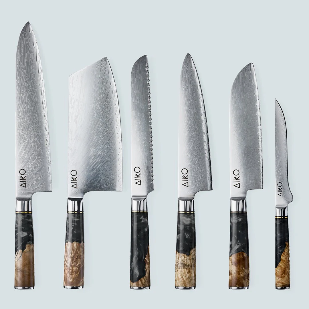 Aiko Black Damascus Steel Knife with Coloured Black Resin Handle - Image 9
