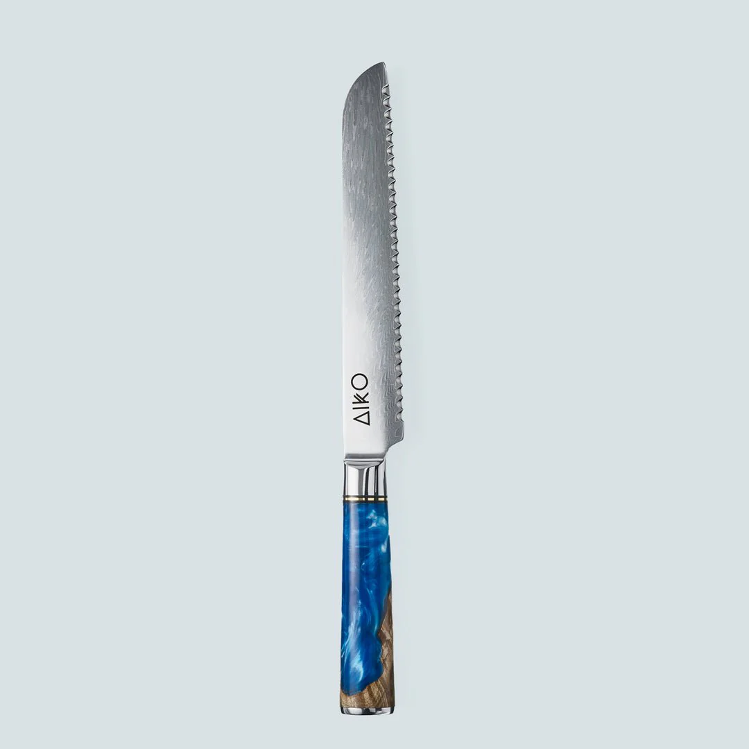 Aiko Blue Damascus Steel Knife with Coloured Blue Resin Handle - Image 10