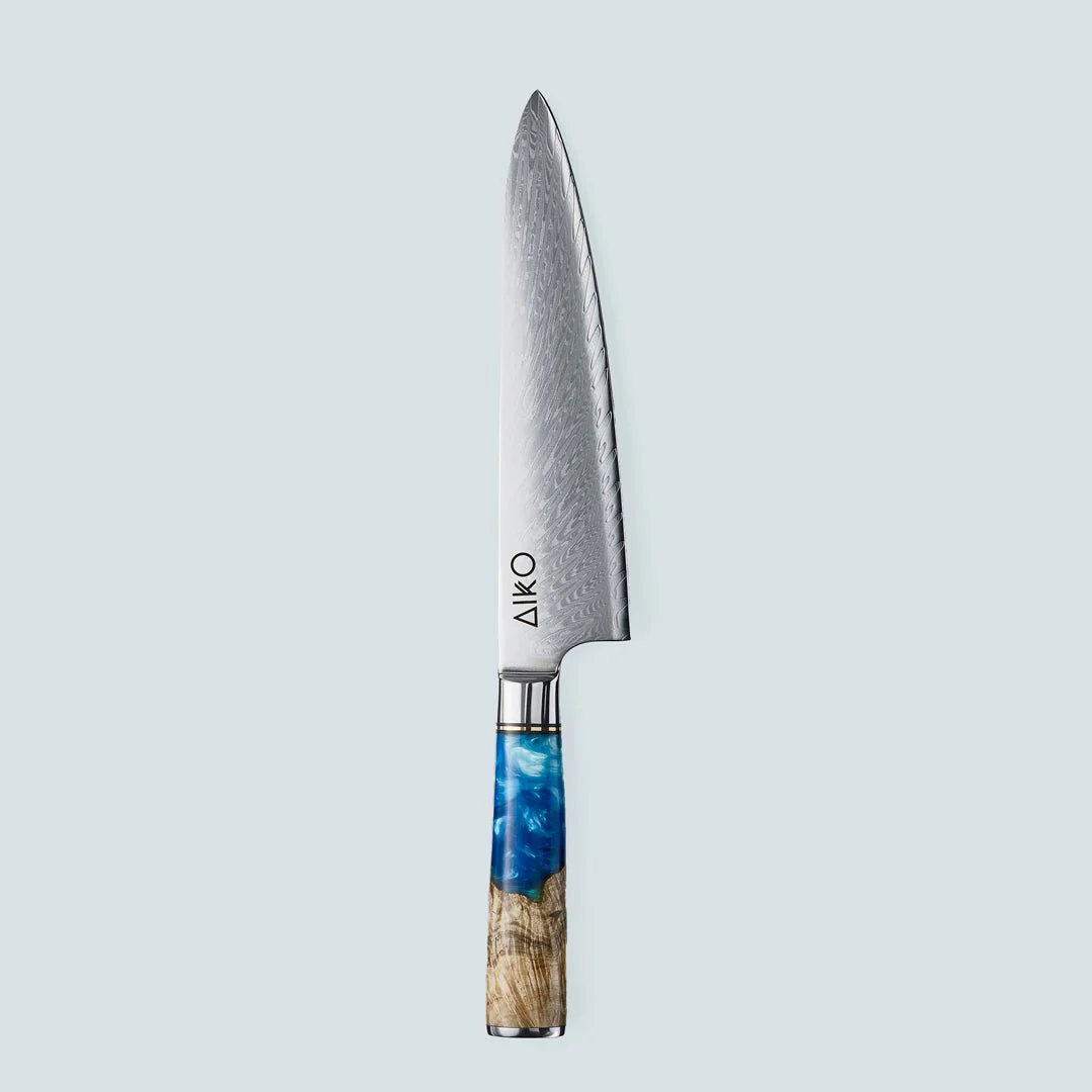Aiko Blue Damascus Steel Knife with Coloured Blue Resin Handle - Image 11