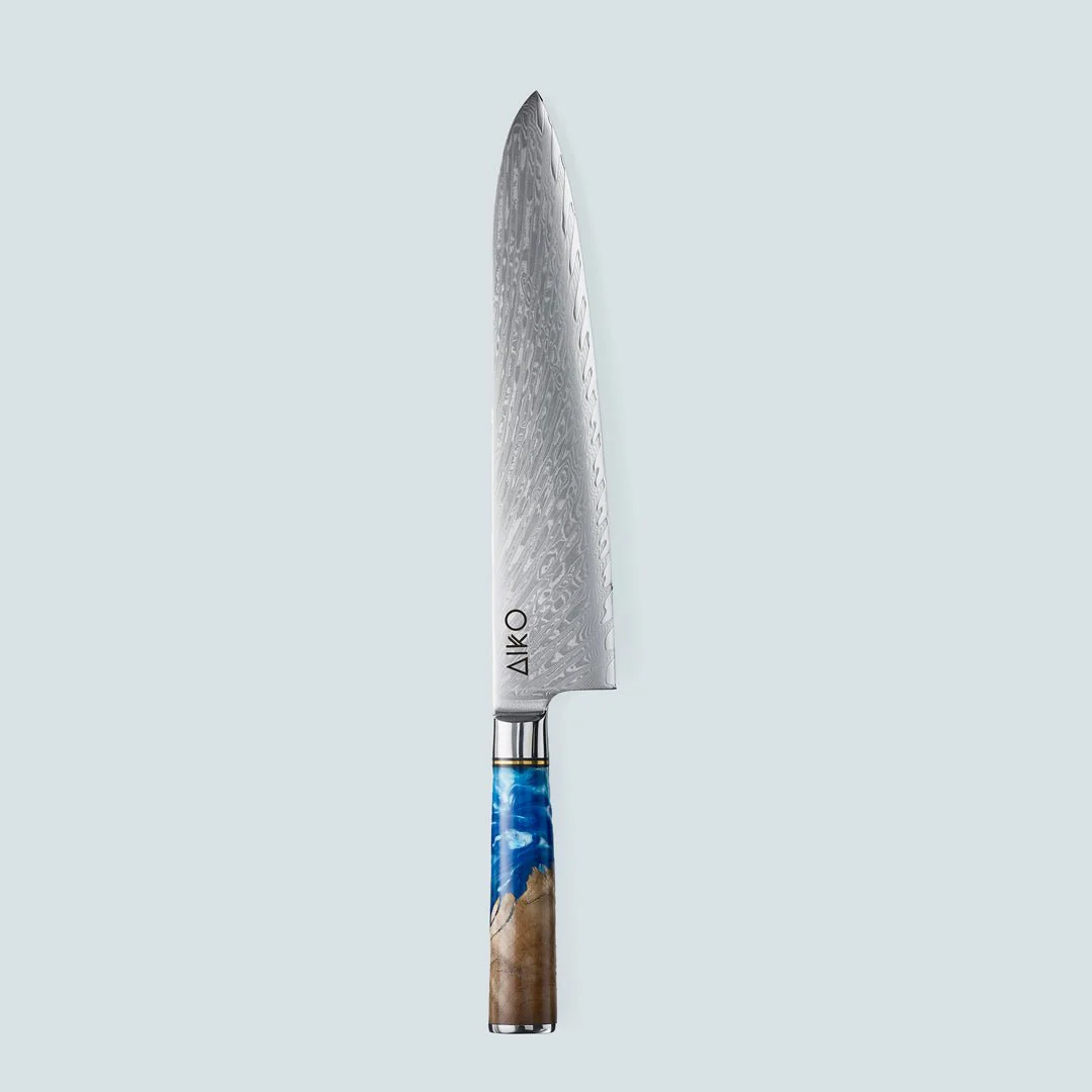 Aiko Blue Damascus Steel Knife with Coloured Blue Resin Handle - Image 12