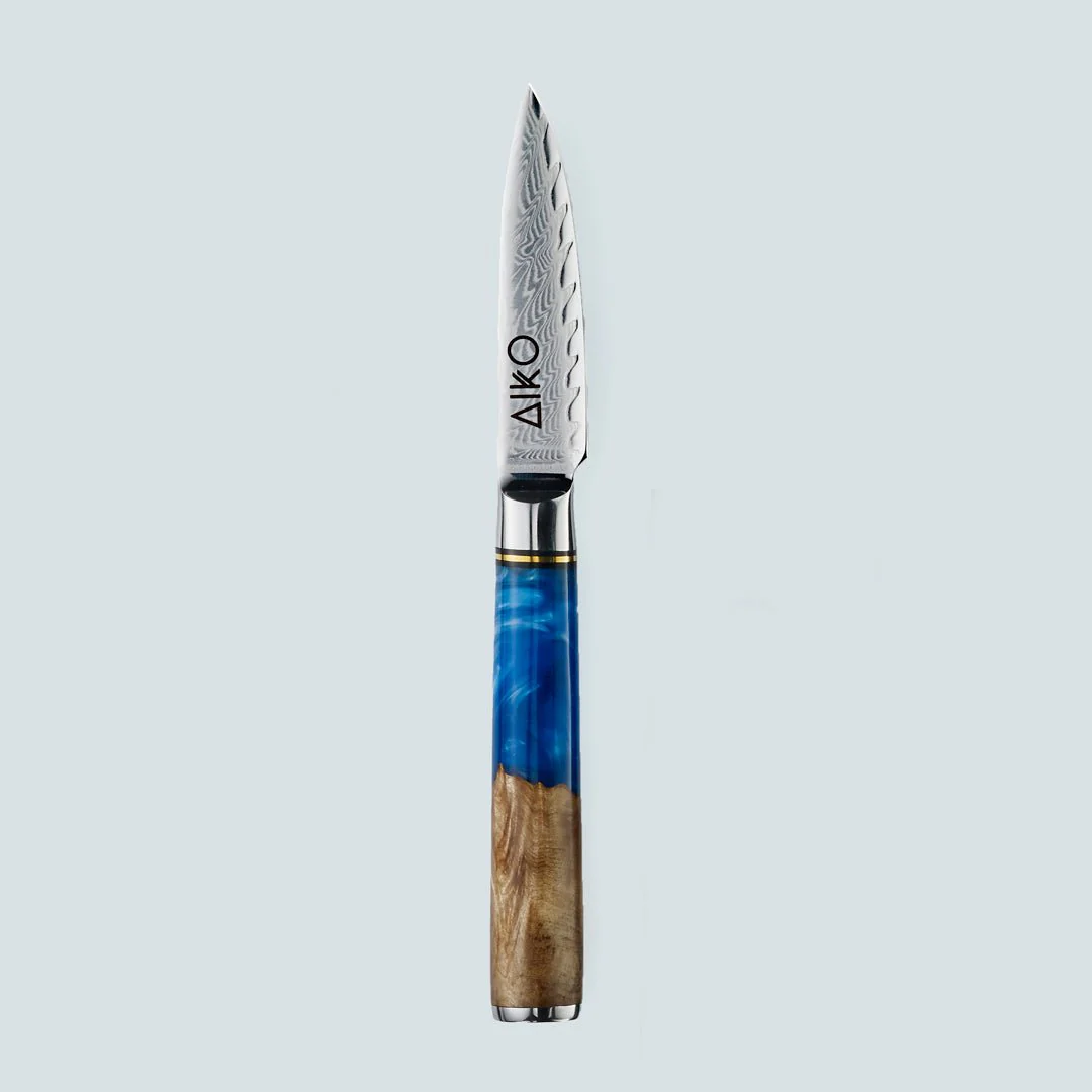 Aiko Blue Damascus Steel Knife with Coloured Blue Resin Handle - Image 13