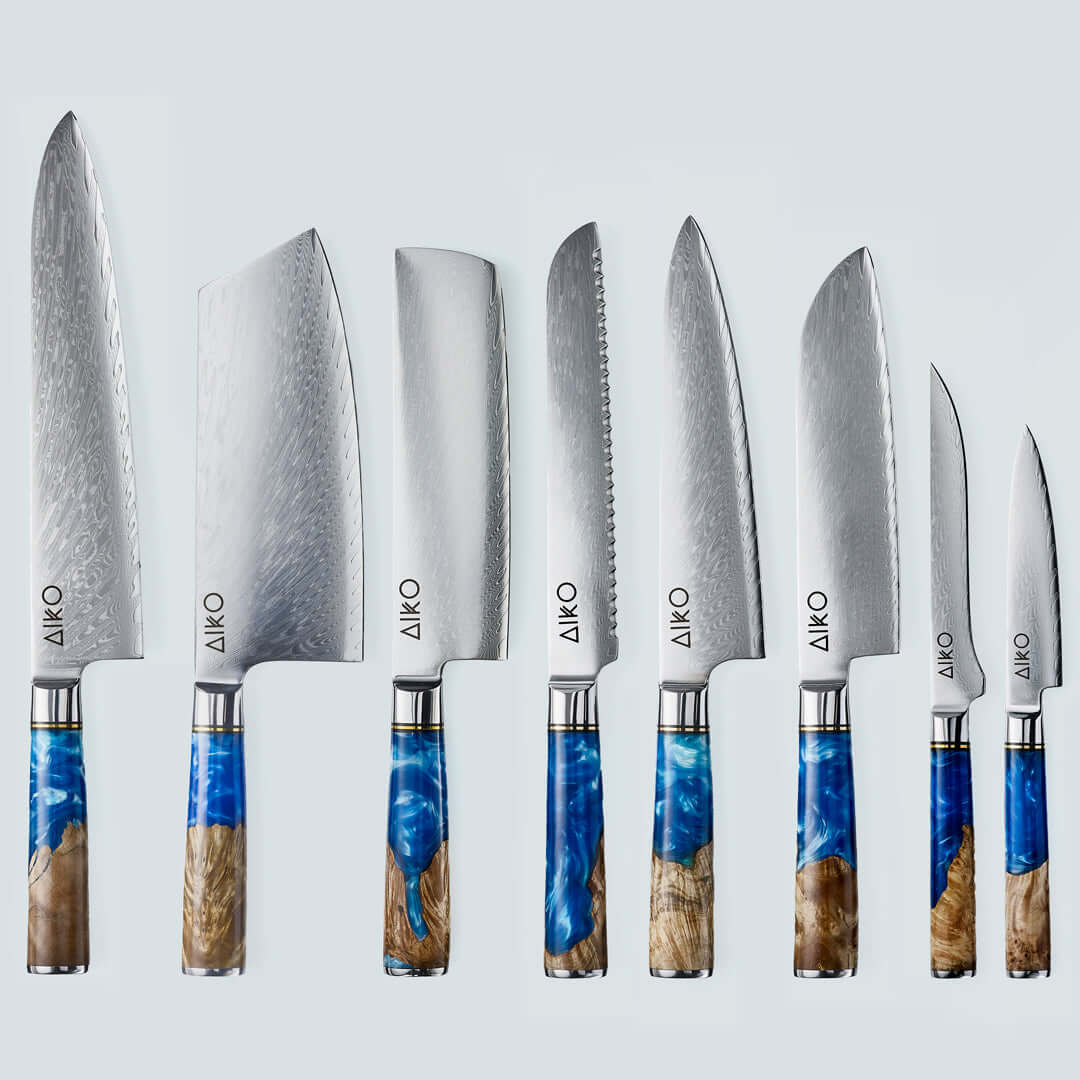 Aiko Blue Damascus Steel Knife with Coloured Blue Resin Handle - Image 14