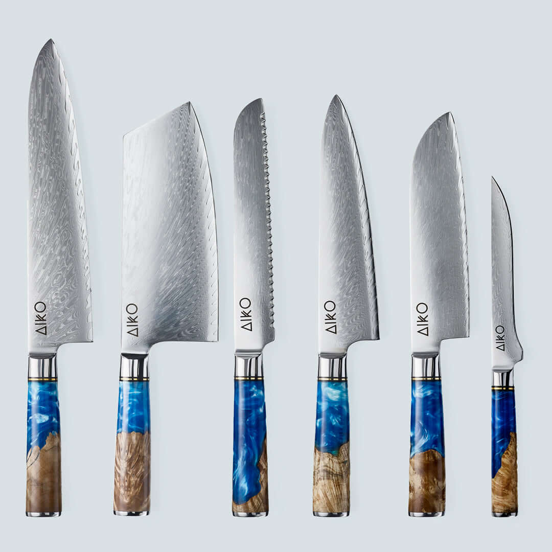 Aiko Blue Damascus Steel Knife with Coloured Blue Resin Handle - Image 16
