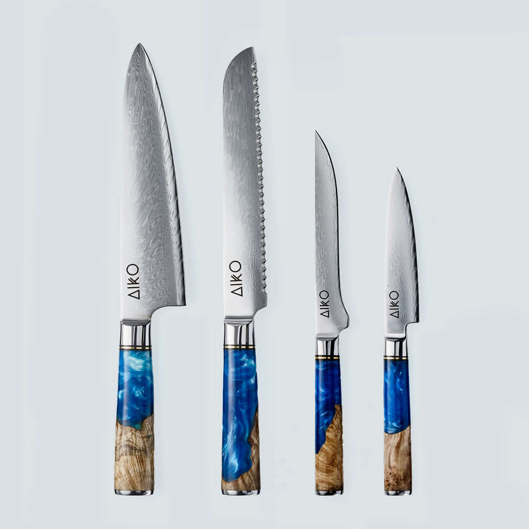 Aiko Blue Damascus Steel Knife with Coloured Blue Resin Handle - Image 17