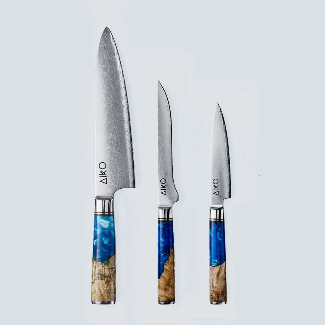 Aiko Blue Damascus Steel Knife with Coloured Blue Resin Handle - Image 19