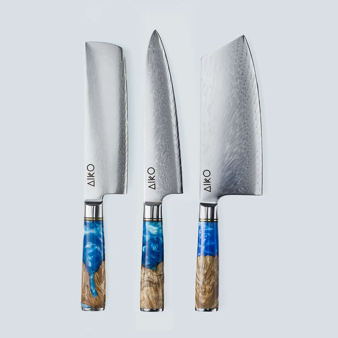 Aiko Blue Damascus Steel Knife with Coloured Blue Resin Handle - Image 20