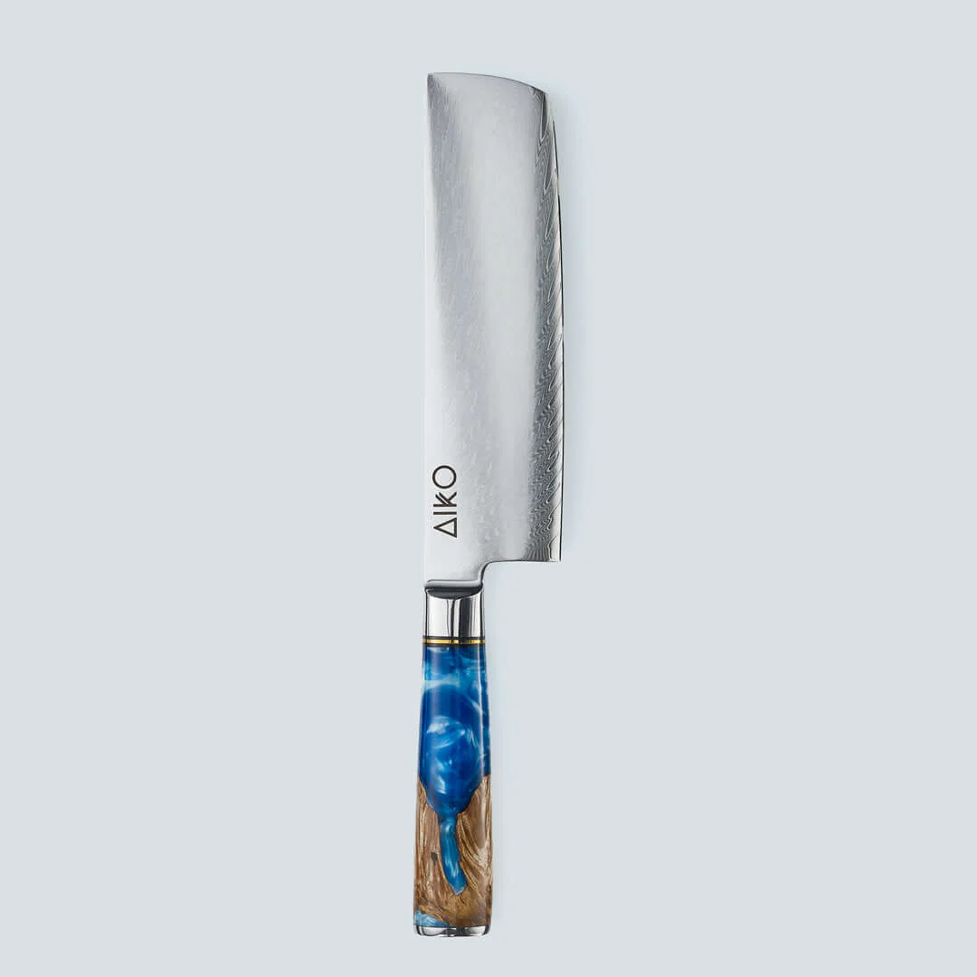 Aiko Blue Damascus Steel Knife with Coloured Blue Resin Handle - Image 21