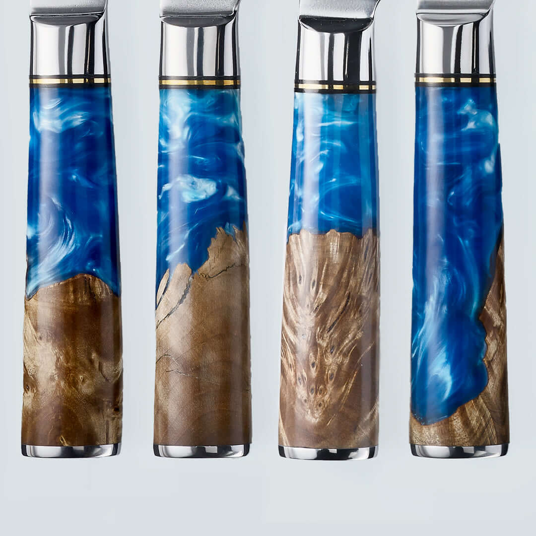 Aiko Blue Damascus Steel Knife with Coloured Blue Resin Handle - Image 3