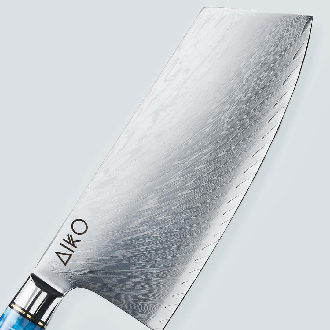 Aiko Blue Damascus Steel Knife with Coloured Blue Resin Handle - Image 5