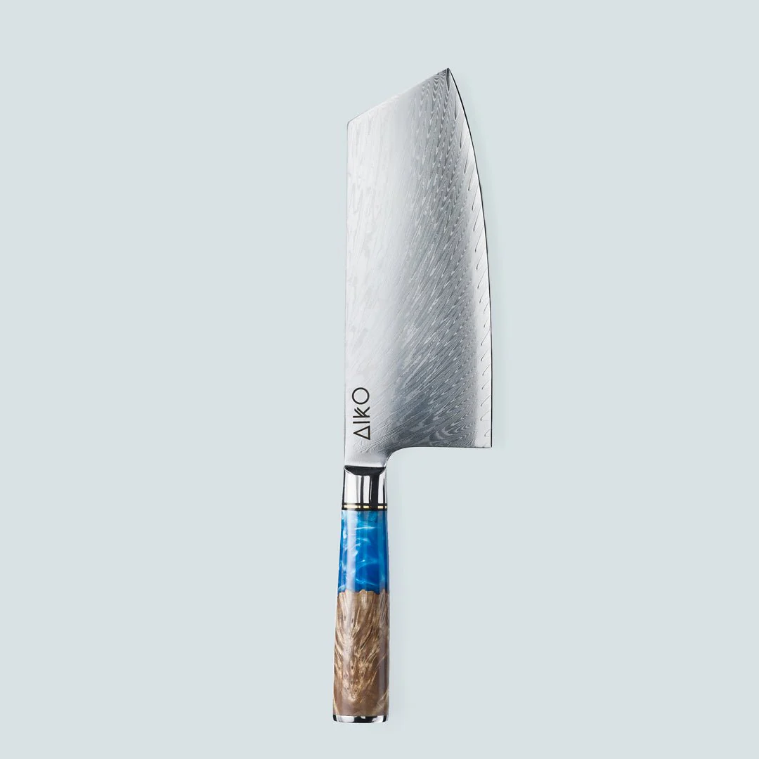 Aiko Blue Damascus Steel Knife with Coloured Blue Resin Handle - Image 6
