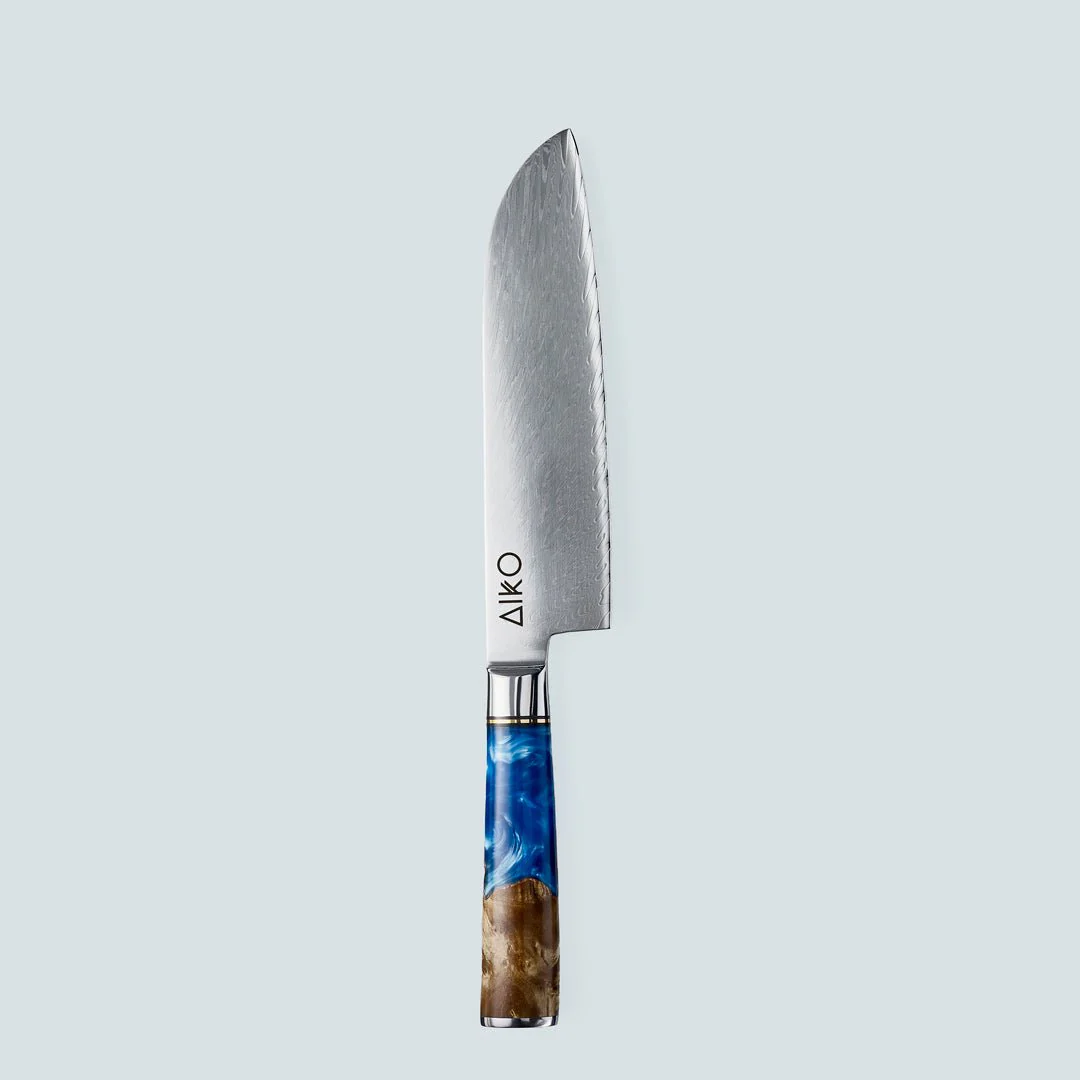 Aiko Blue Damascus Steel Knife with Coloured Blue Resin Handle - Image 7