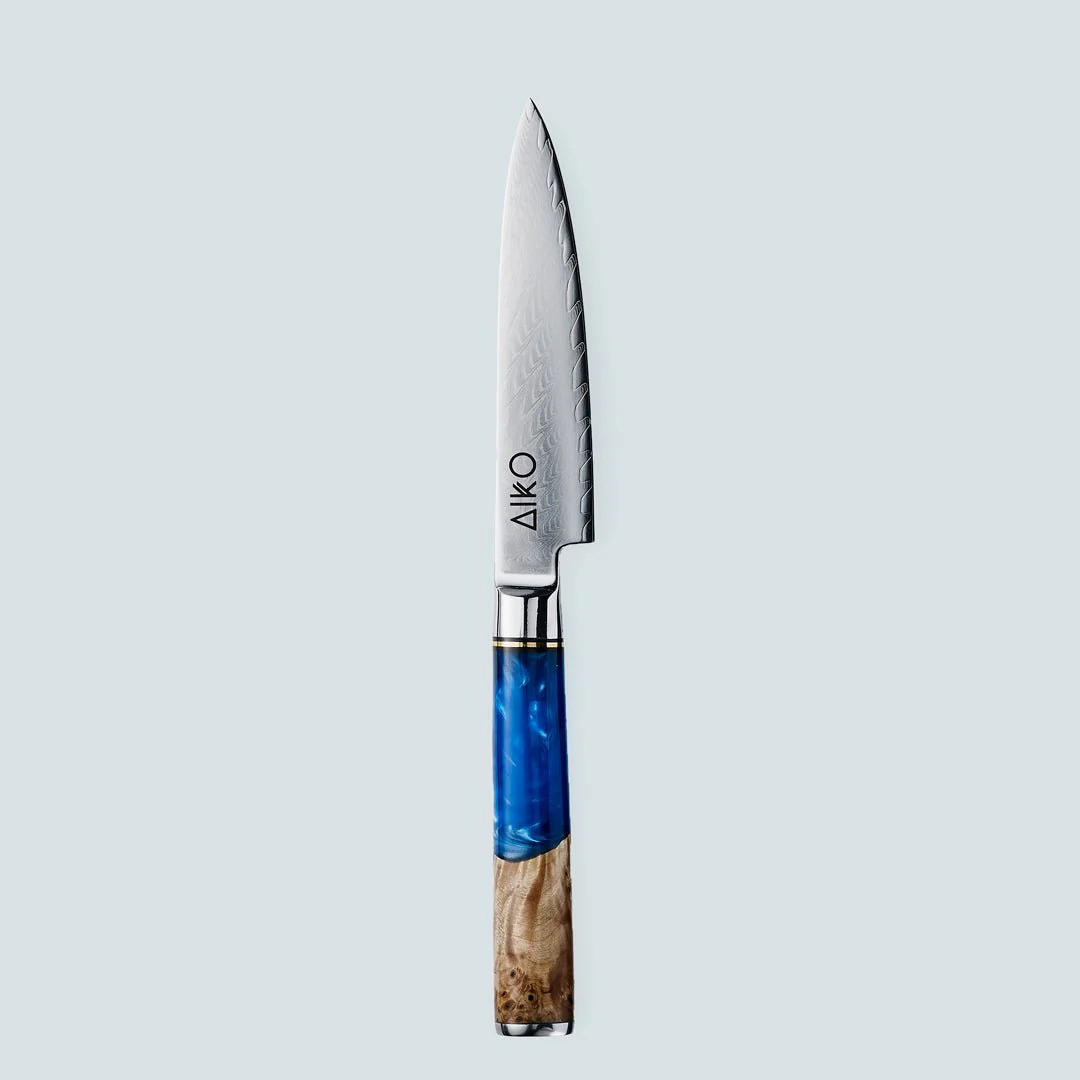 Aiko Blue Damascus Steel Knife with Coloured Blue Resin Handle - Image 8