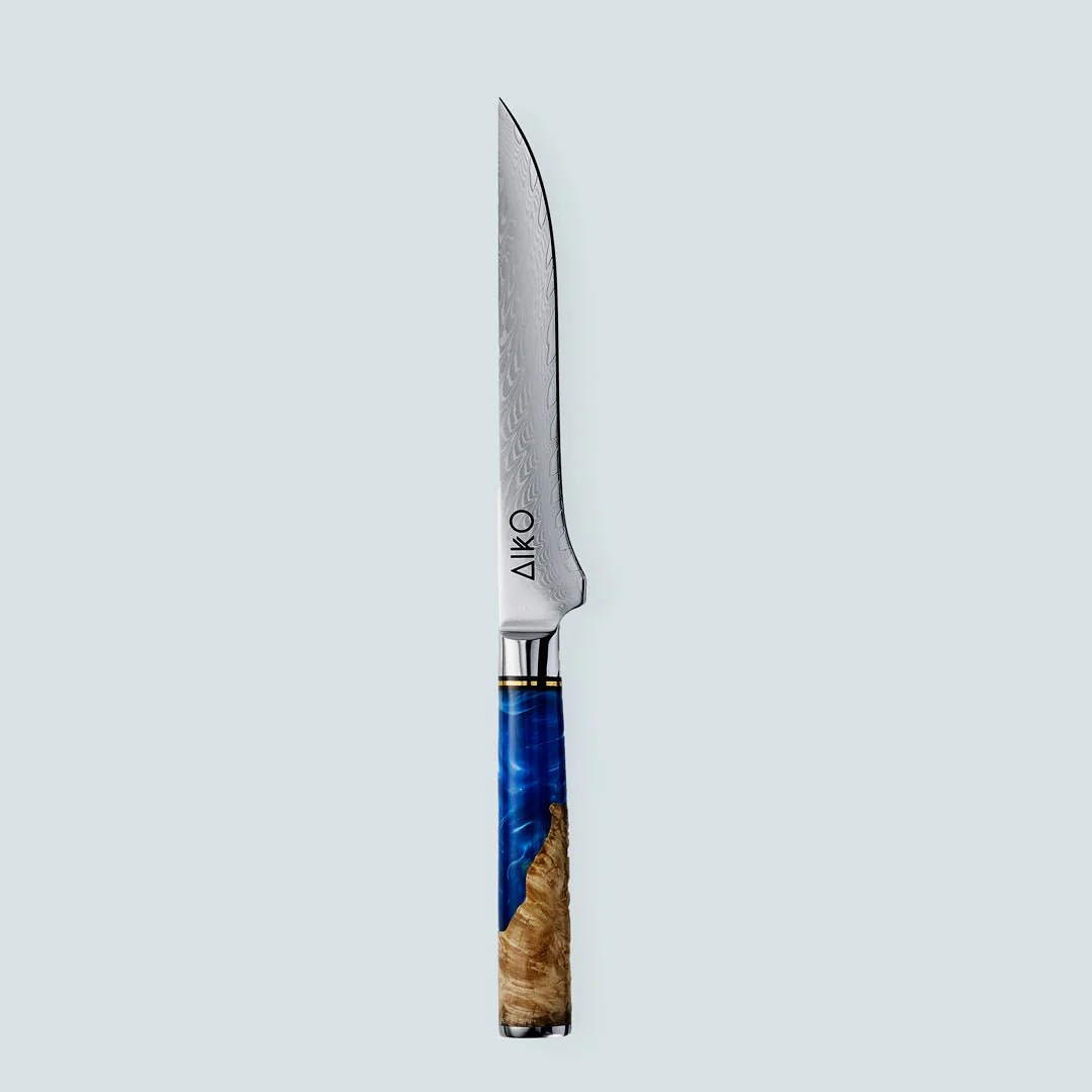 Aiko Blue Damascus Steel Knife with Coloured Blue Resin Handle - Image 9
