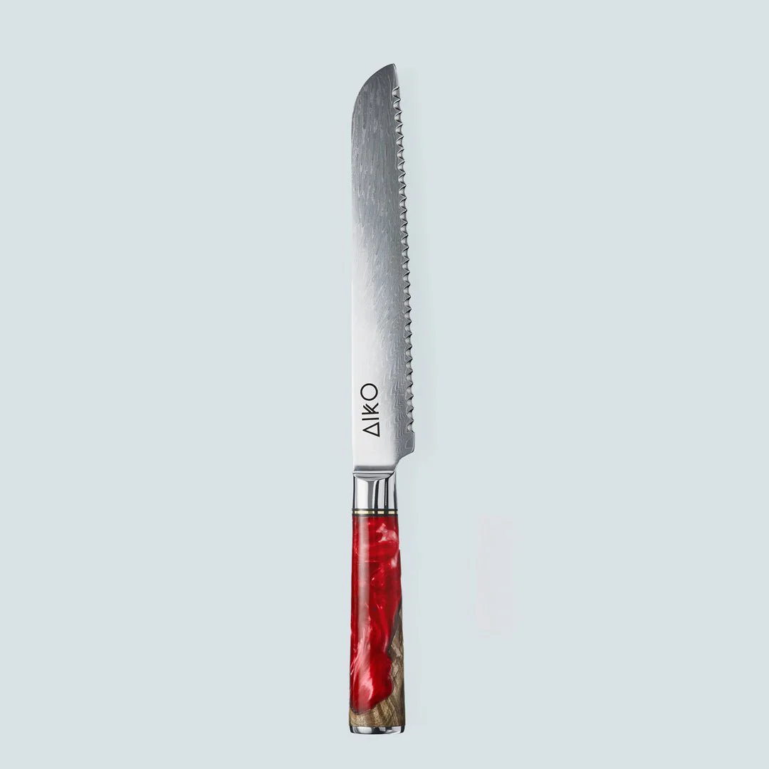 Aiko Red Damascus Steel Knife with Coloured Red Resin Handle - Image 10