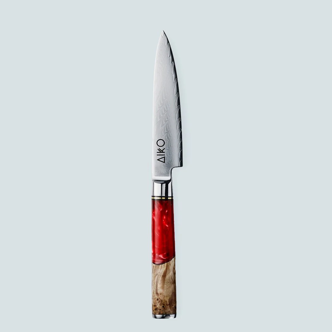 Aiko Red Damascus Steel Knife with Coloured Red Resin Handle - Image 11