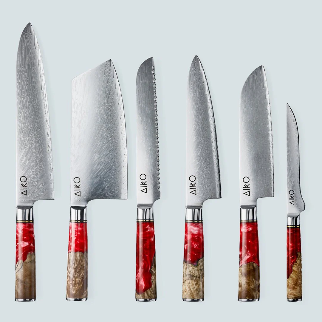 Aiko Red Damascus Steel Knife with Coloured Red Resin Handle - Image 16