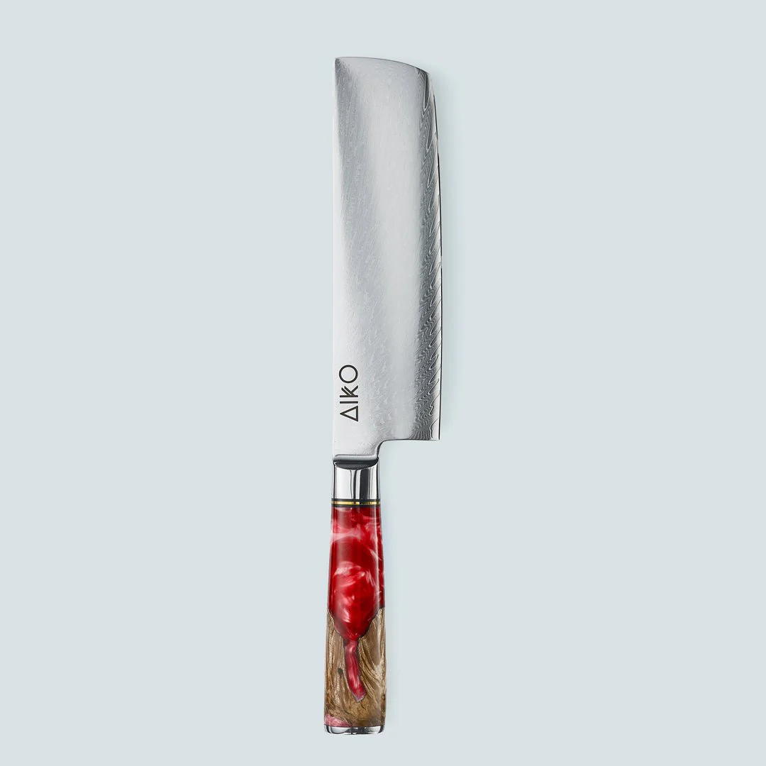 Aiko Red Damascus Steel Knife with Coloured Red Resin Handle - Image 21
