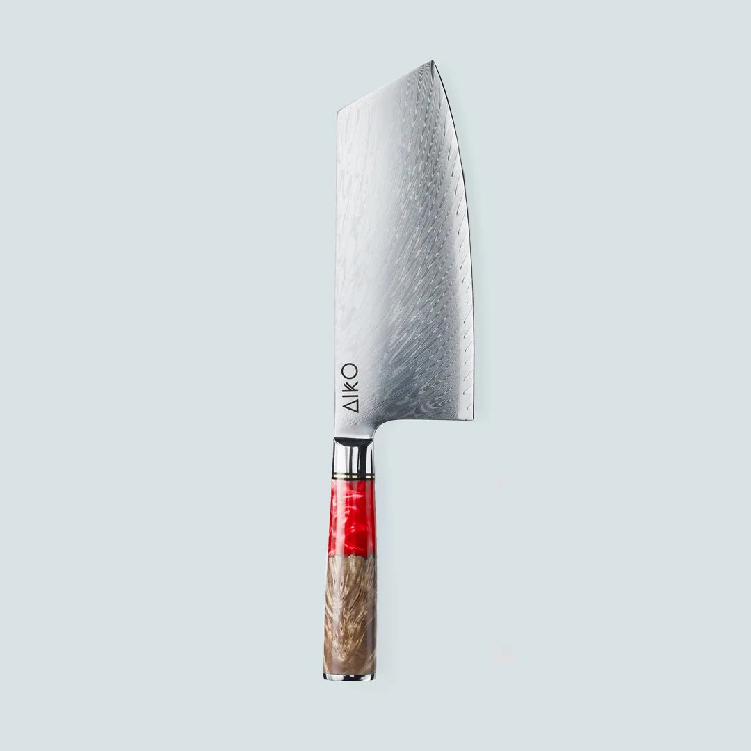 Aiko Red Damascus Steel Knife with Coloured Red Resin Handle - Image 7