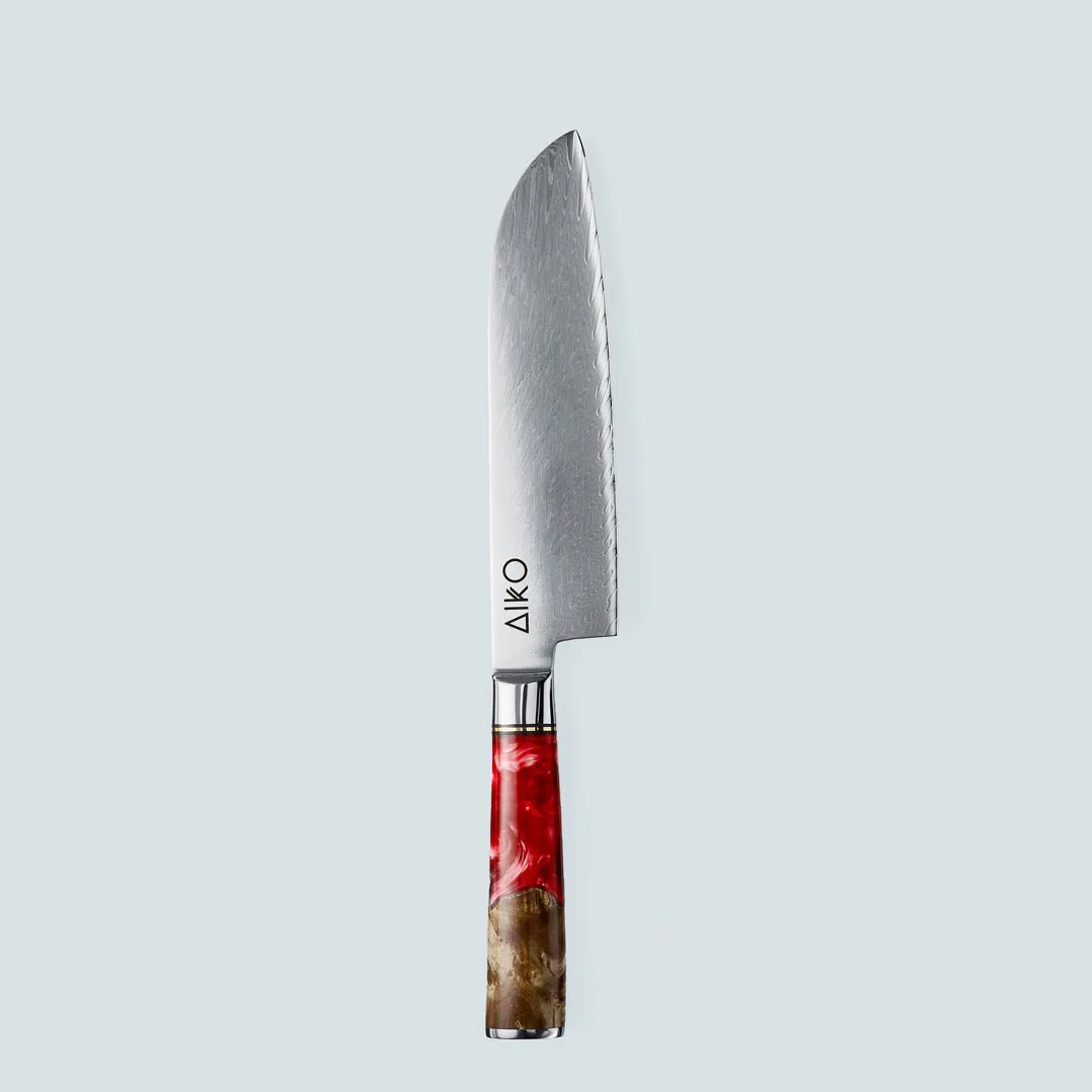 Aiko Red Damascus Steel Knife with Coloured Red Resin Handle - Image 8