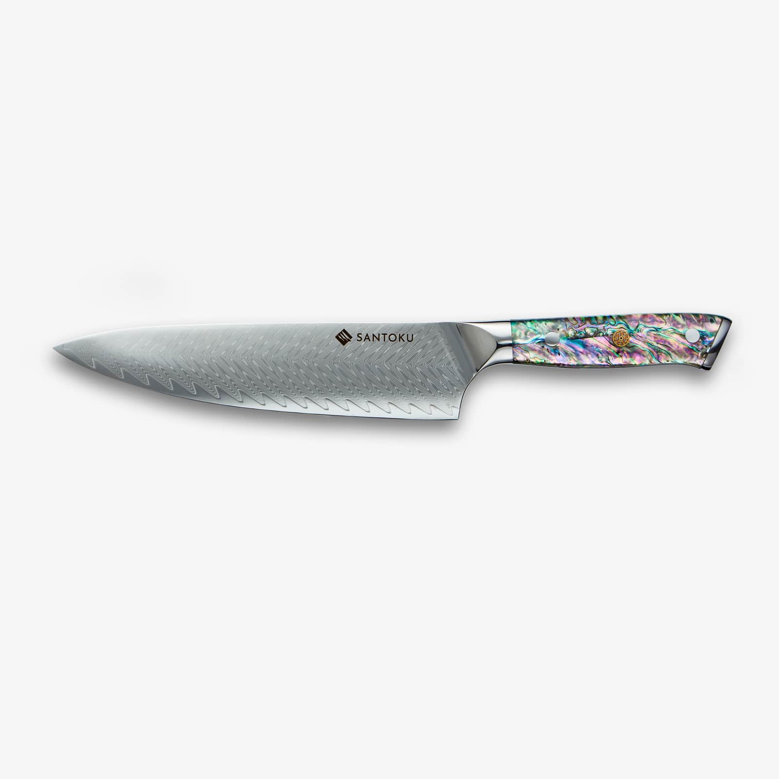 Chikashi Damascus Steel Knife Set With Abalone Handle - Image 4