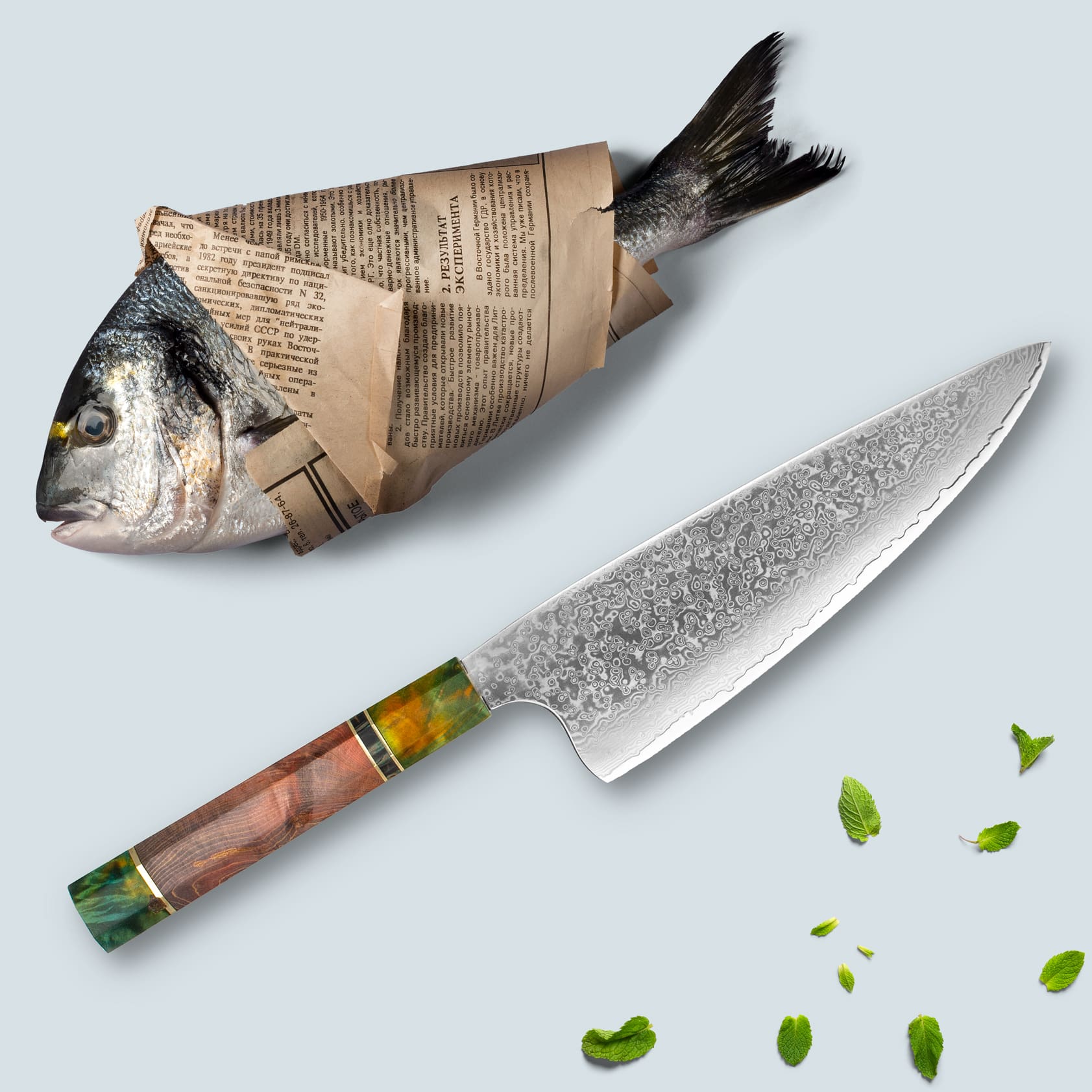 Ichika Damascus Steel Knife with coloured Octagonal Handle - Image 11