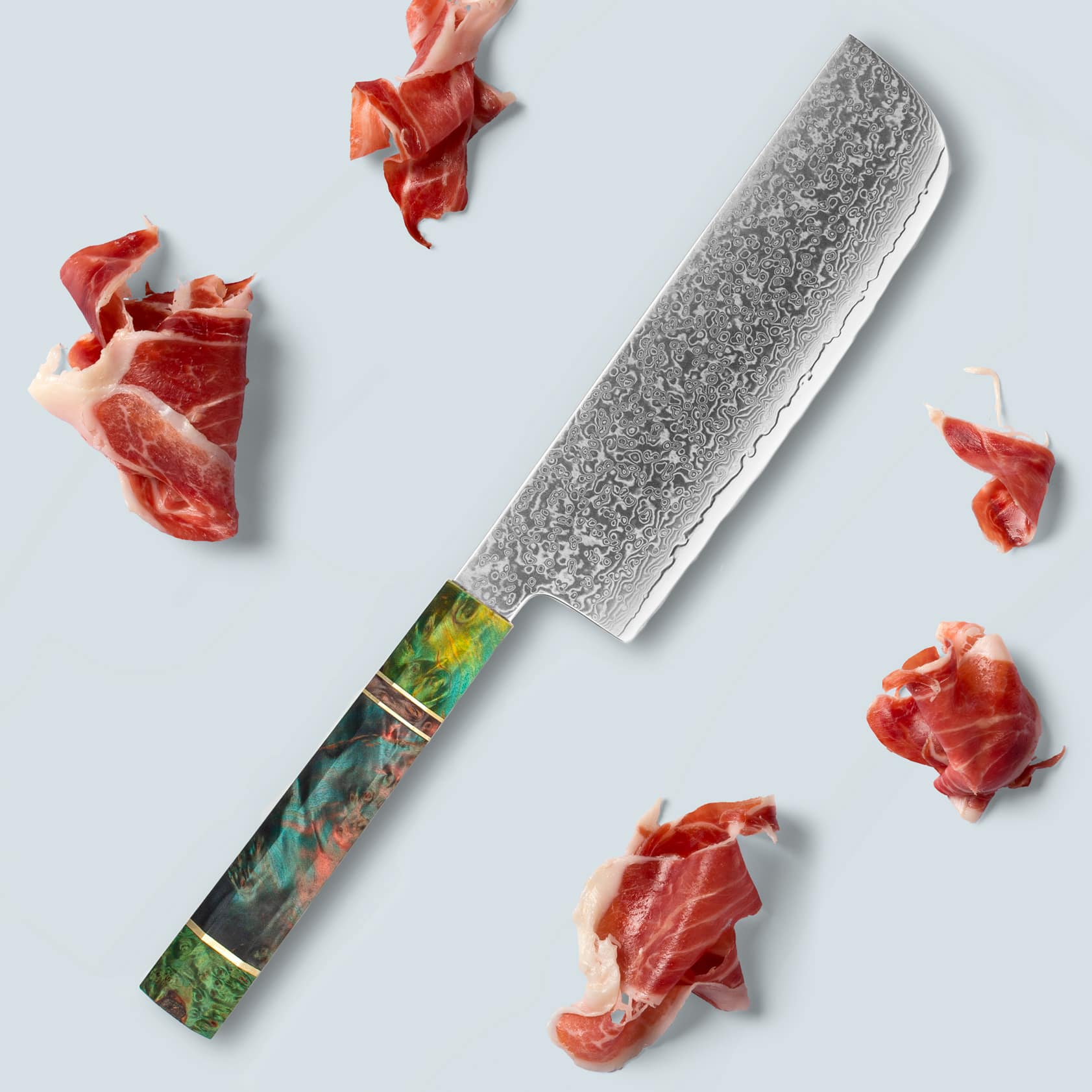 Ichika Damascus Steel Knife with coloured Octagonal Handle - Image 5