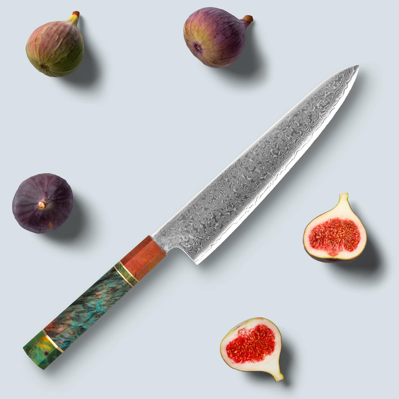 Ichika Damascus Steel Knife with coloured Octagonal Handle - Image 6