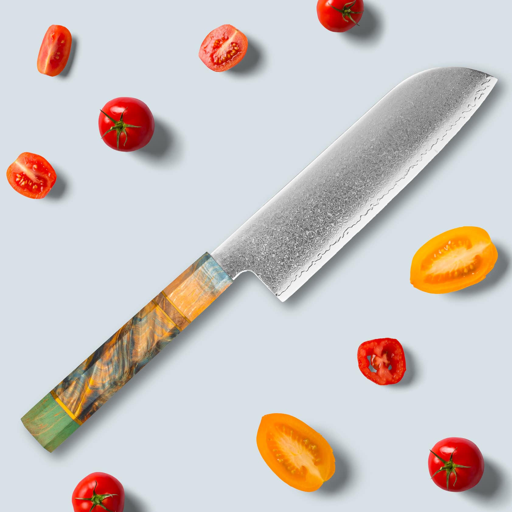 Ichika Damascus Steel Knife with coloured Octagonal Handle - Image 9