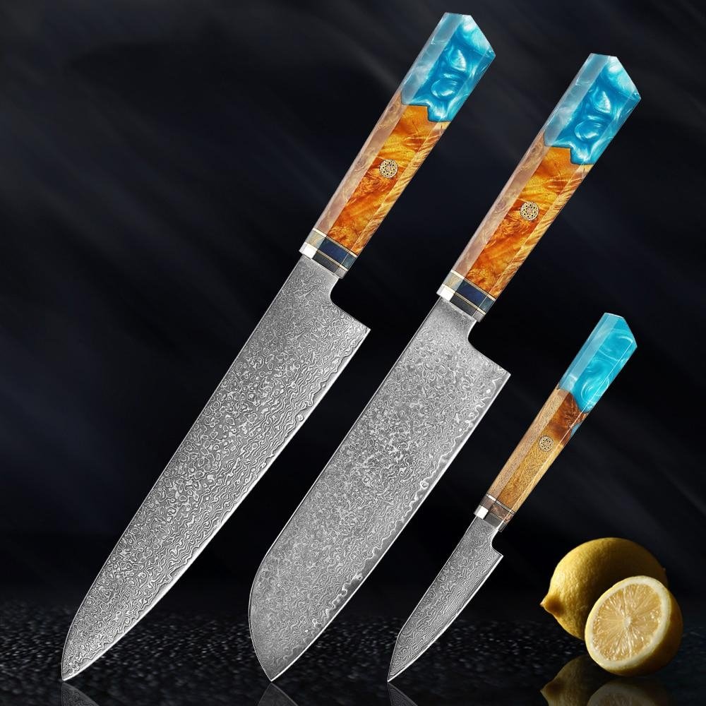 Makito Damascus Steel Knives With Coloured Blue Resin Handle - Image 21