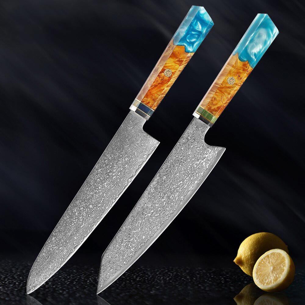 Makito Damascus Steel Knives With Coloured Blue Resin Handle - Image 23